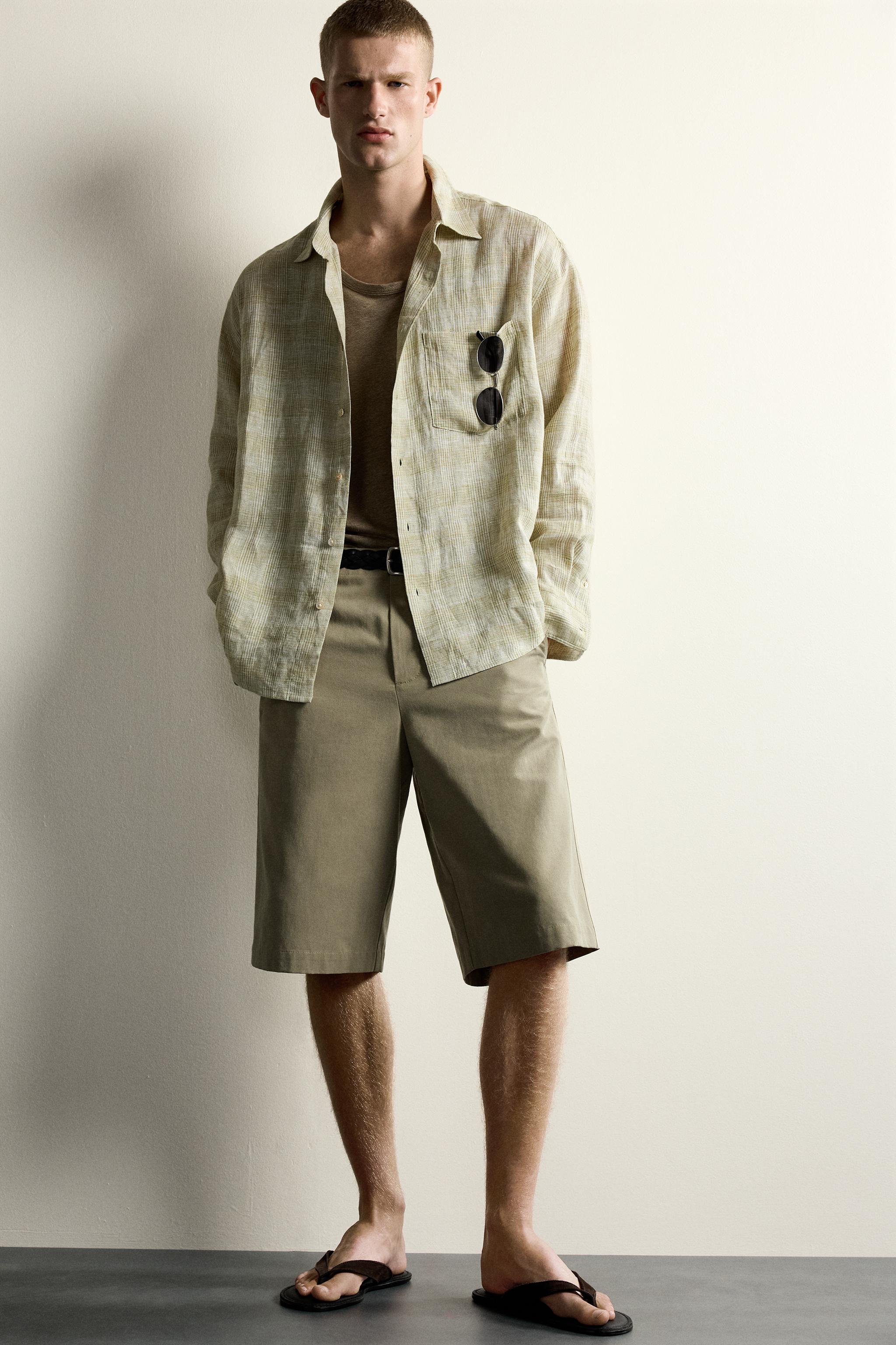 100% LINEN PLAID RELAXED FIT SHIRT